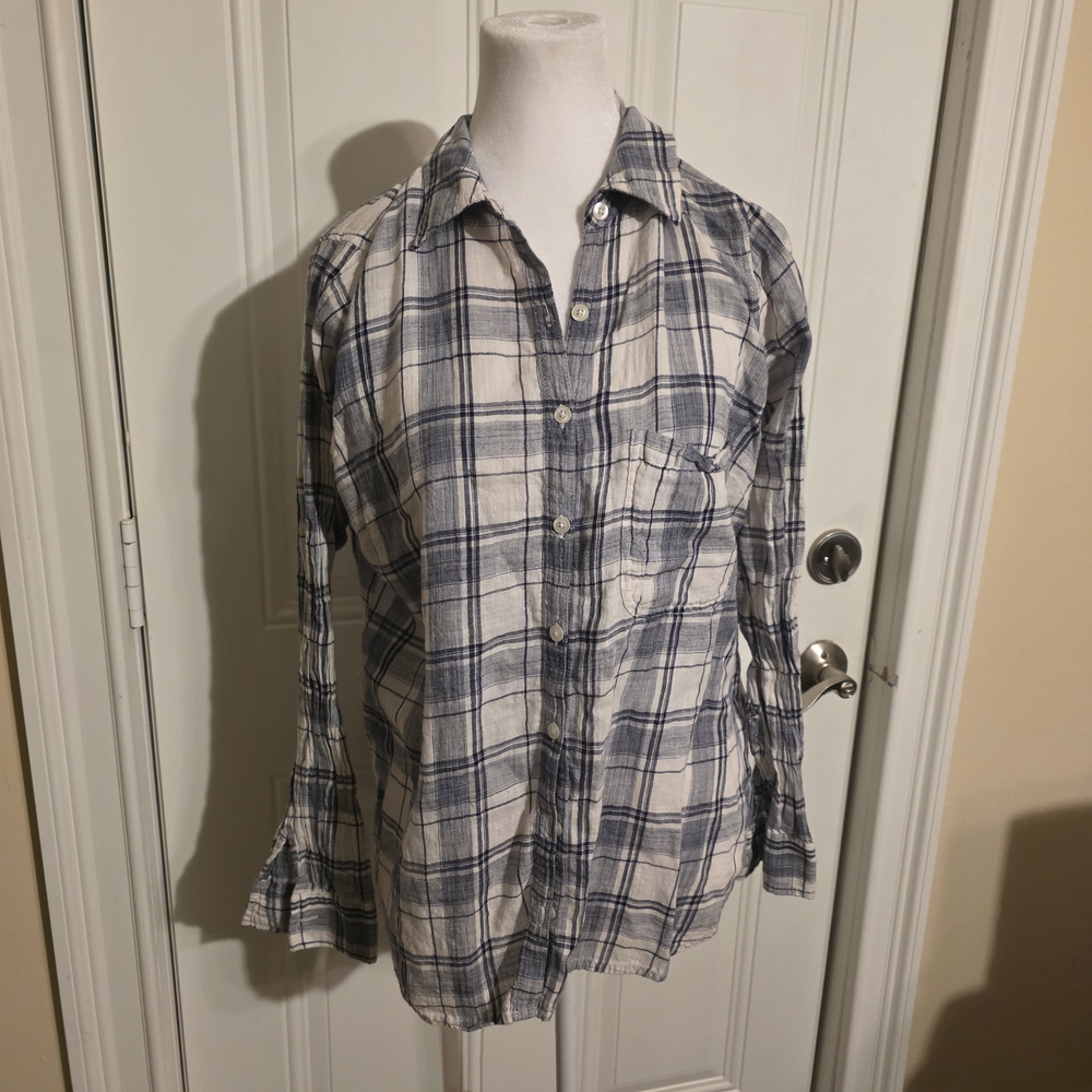 Daytrip/buskle Women's Large Blue and White Plaid Shirt